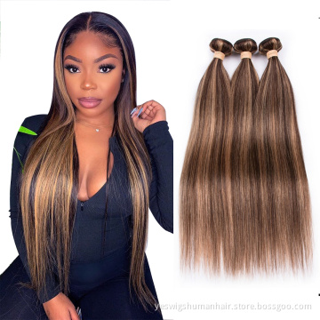 Wholesale Brazilian Straight Human Hair  Bundles Cheap Highlight Color Remy Cuticle Aligned Human Hair Weave Bundles Extensions